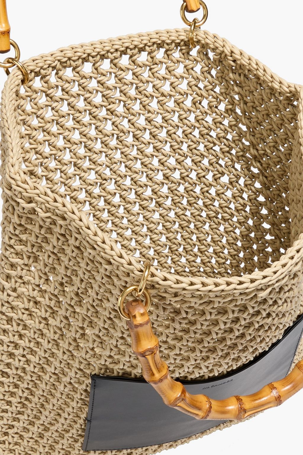 JIL SANDER Leather-trimmed crochet tote