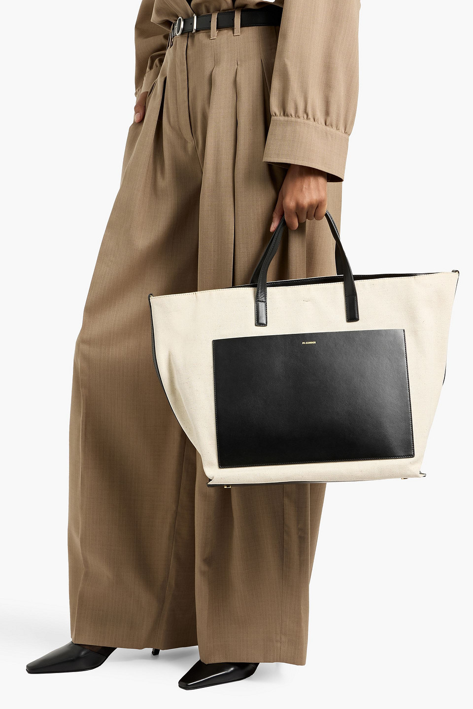 Jil Sander Leather-trimmed Canvas Tote In Sand