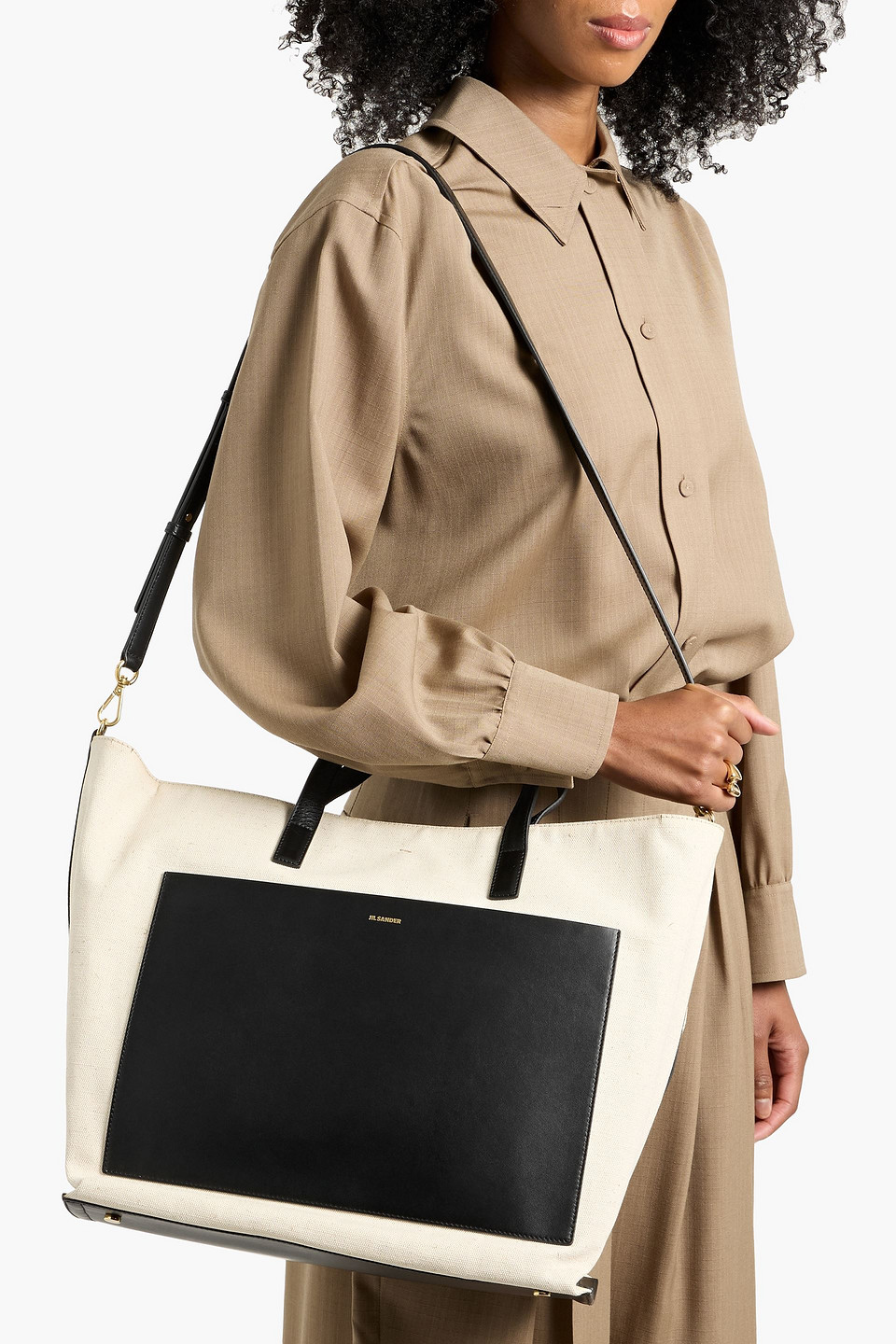 Jil Sander Leather-trimmed Canvas Tote In Sand