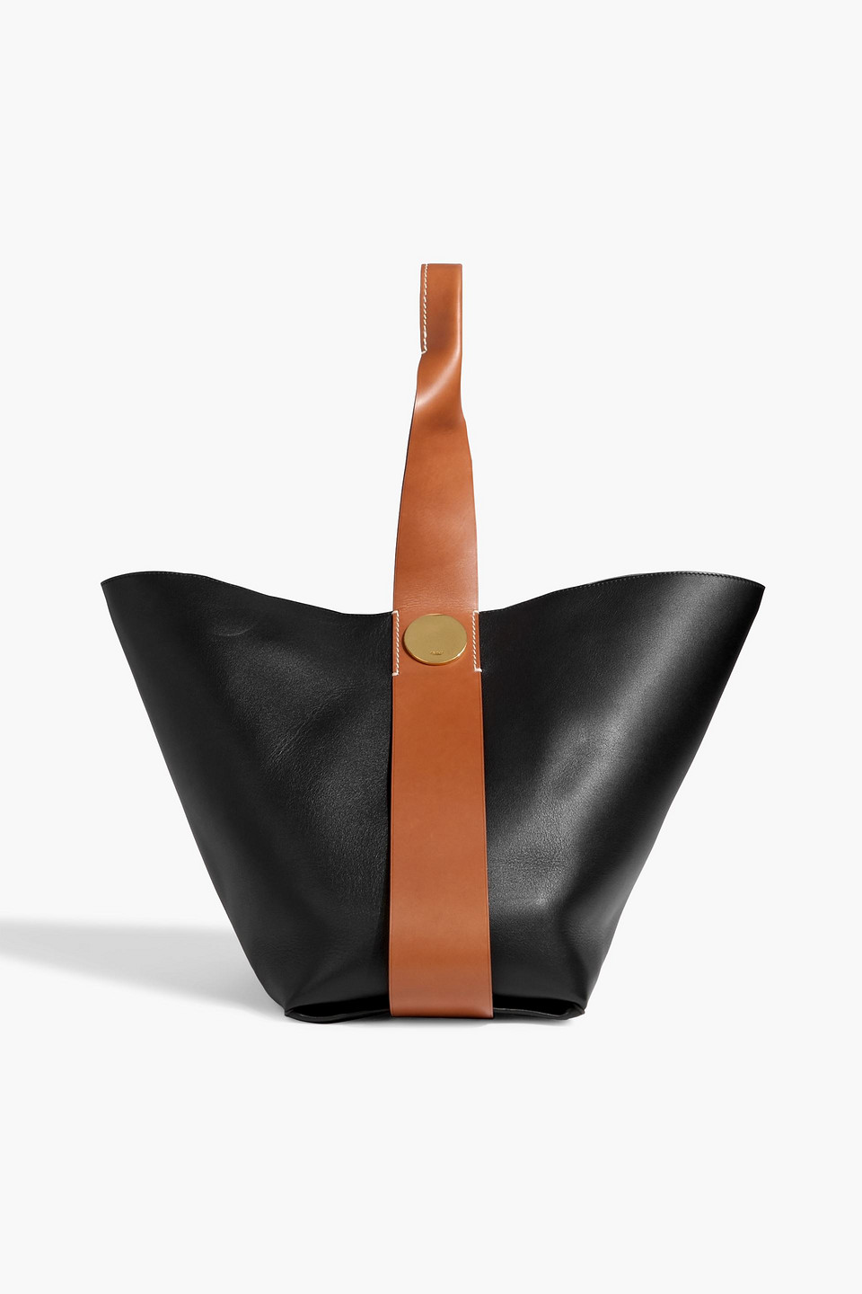 Jil Sander Two-tone Leather Tote In Black