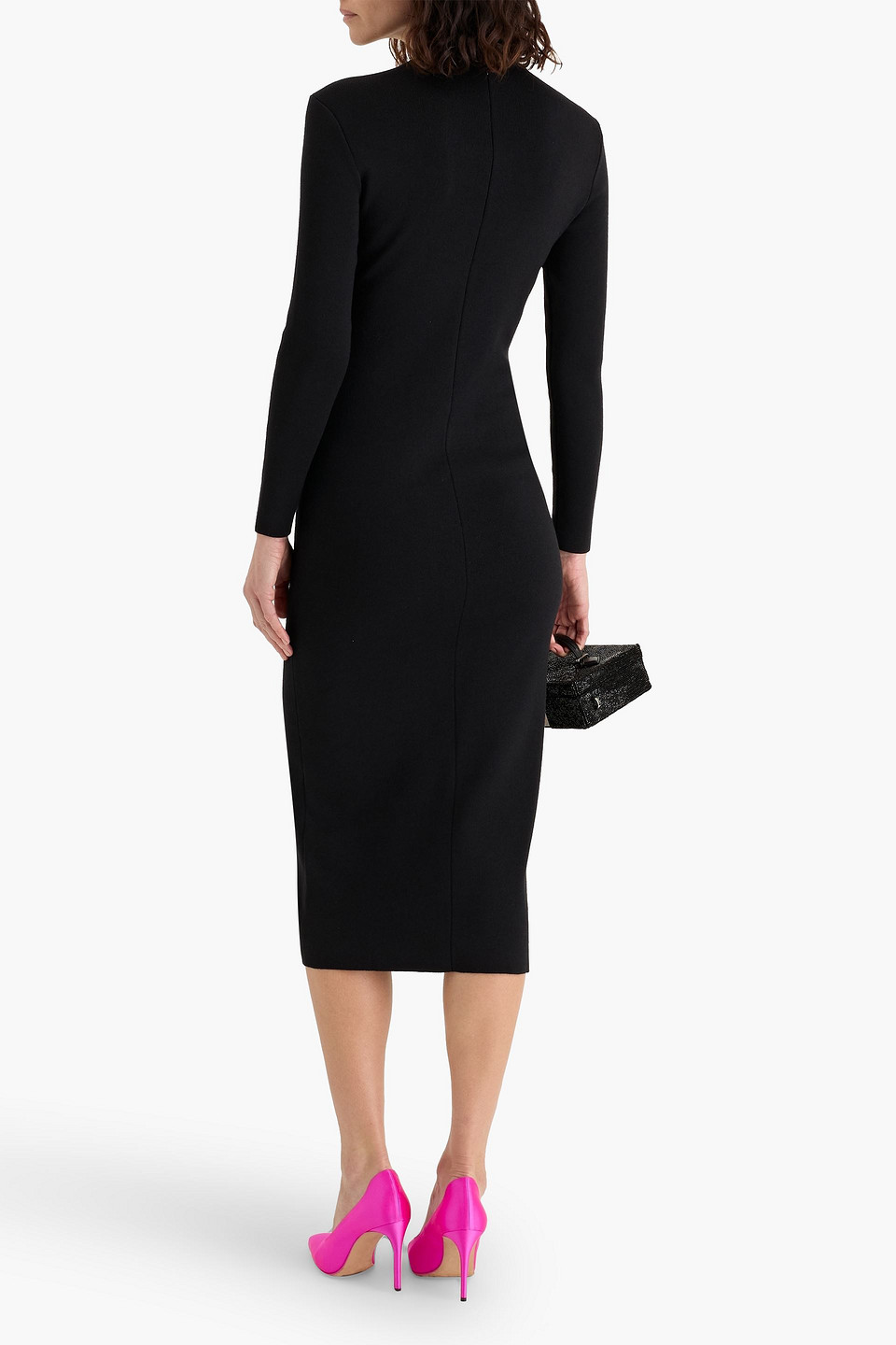 Carolina Herrera Bow-detailed Embellished Wool-blend Midi Dress In Black