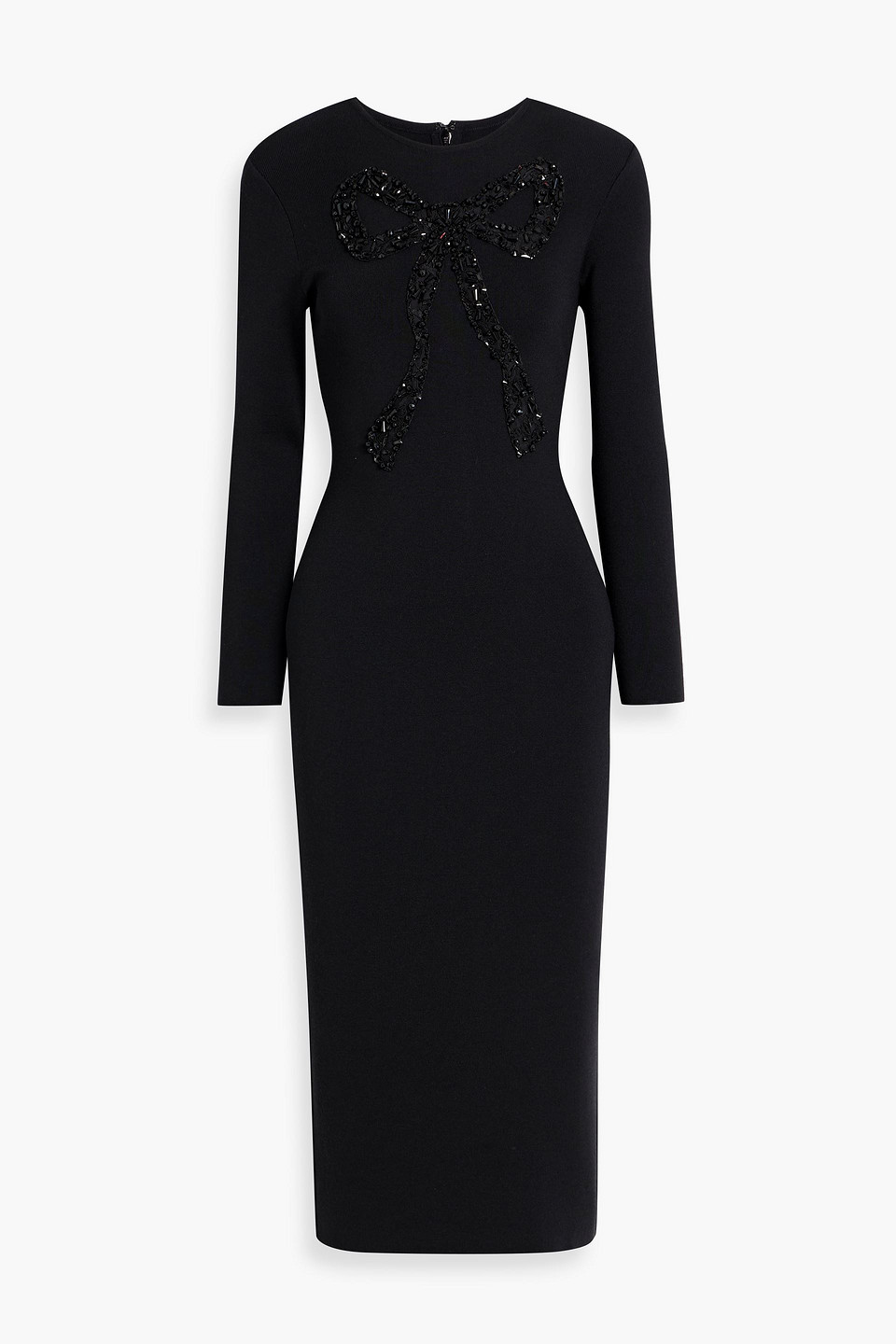 Carolina Herrera Bow-detailed Embellished Wool-blend Midi Dress In Black