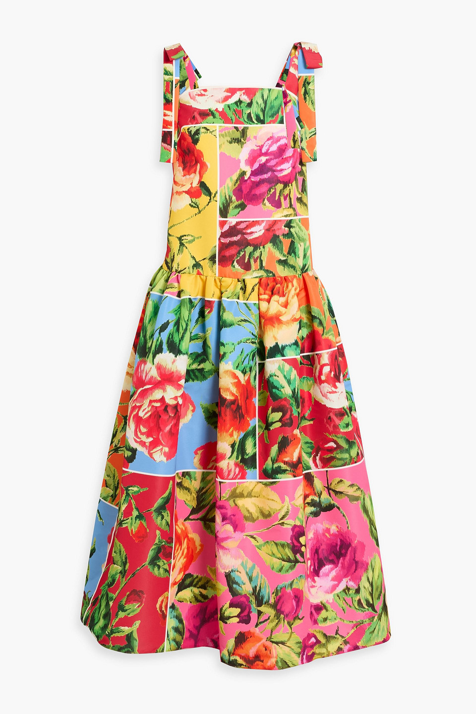Carolina Herrera Bow-detailed Floral-print Faille Midi Dress In Multi