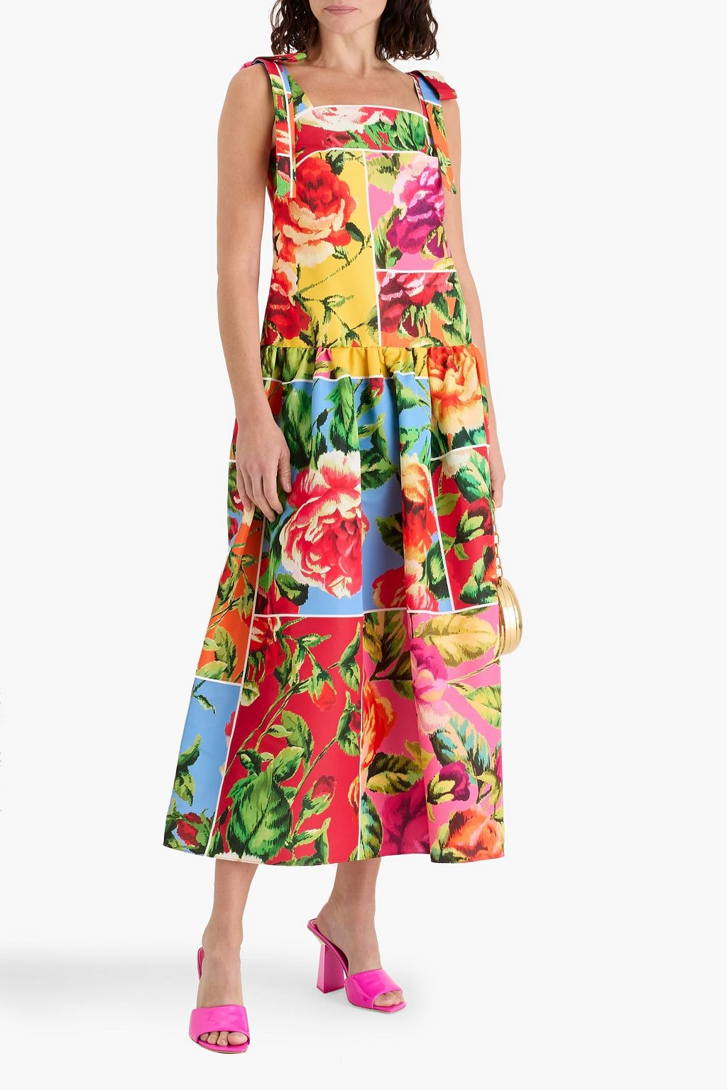 CAROLINA HERRERA Bow-detailed floral-print faille midi dress | THE