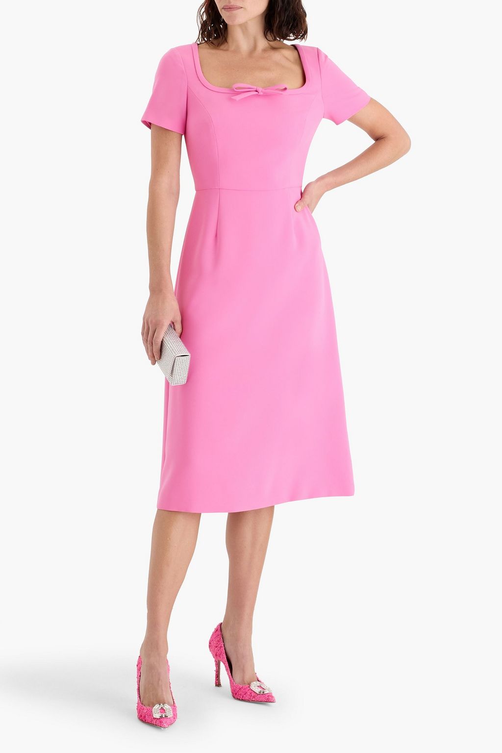 Carolina Herrera Bow-detailed Crepe Midi Dress - Women - Pink Dresses - US 12