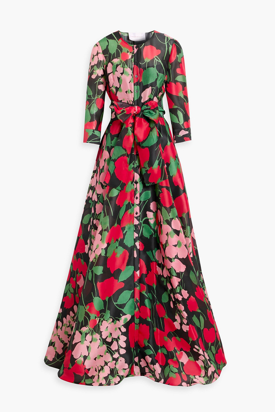 Carolina Herrera Belted Floral-print Silk-gazar Gown In Multi