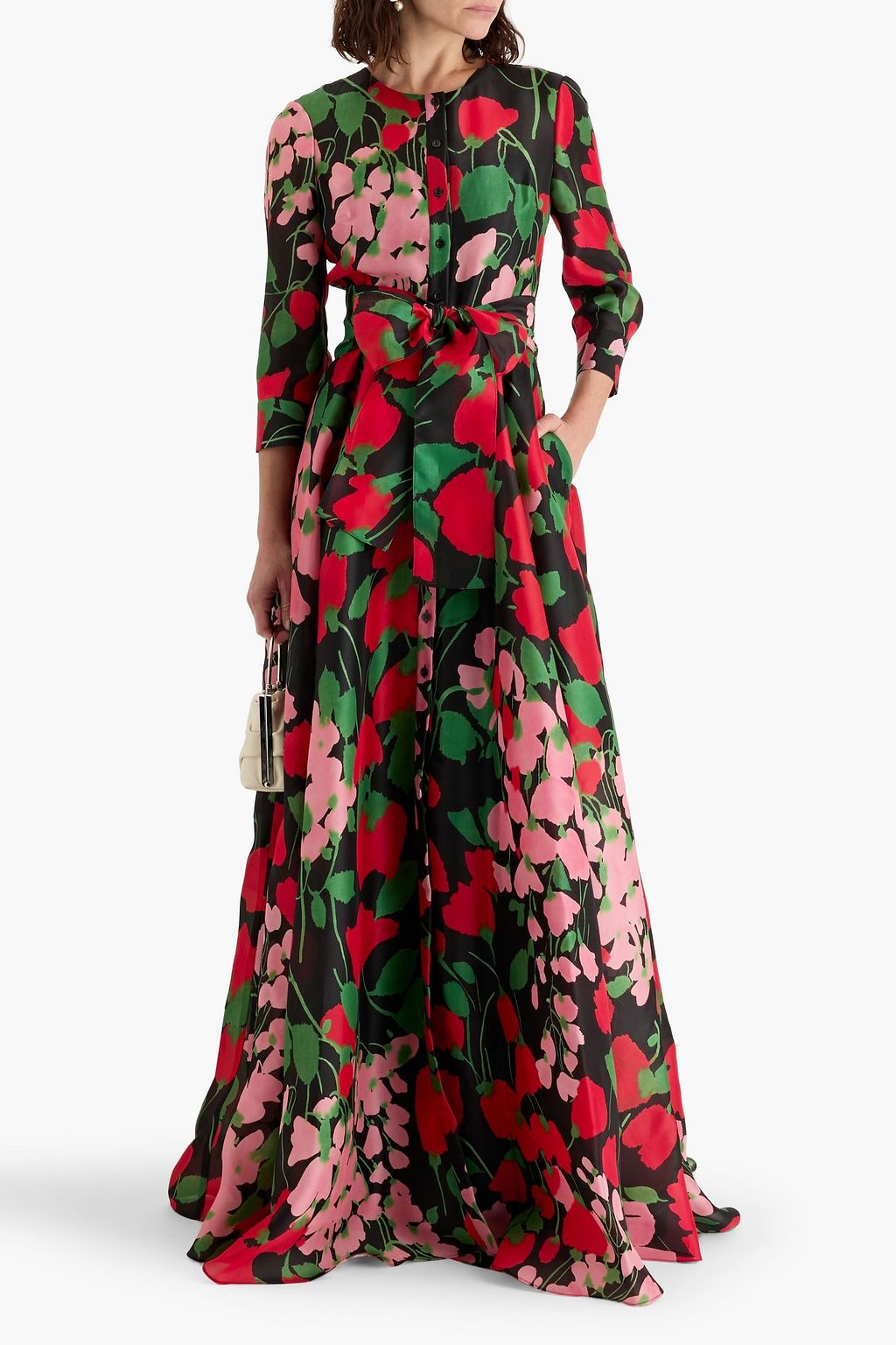 CAROLINA HERRERA Belted floral-print silk-gazar gown