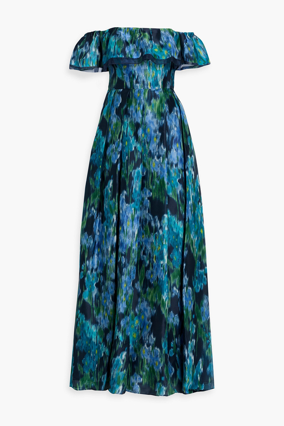 Carolina Herrera Off-the-shoulder Ruffled Printed Silk-organza Gown In Multi