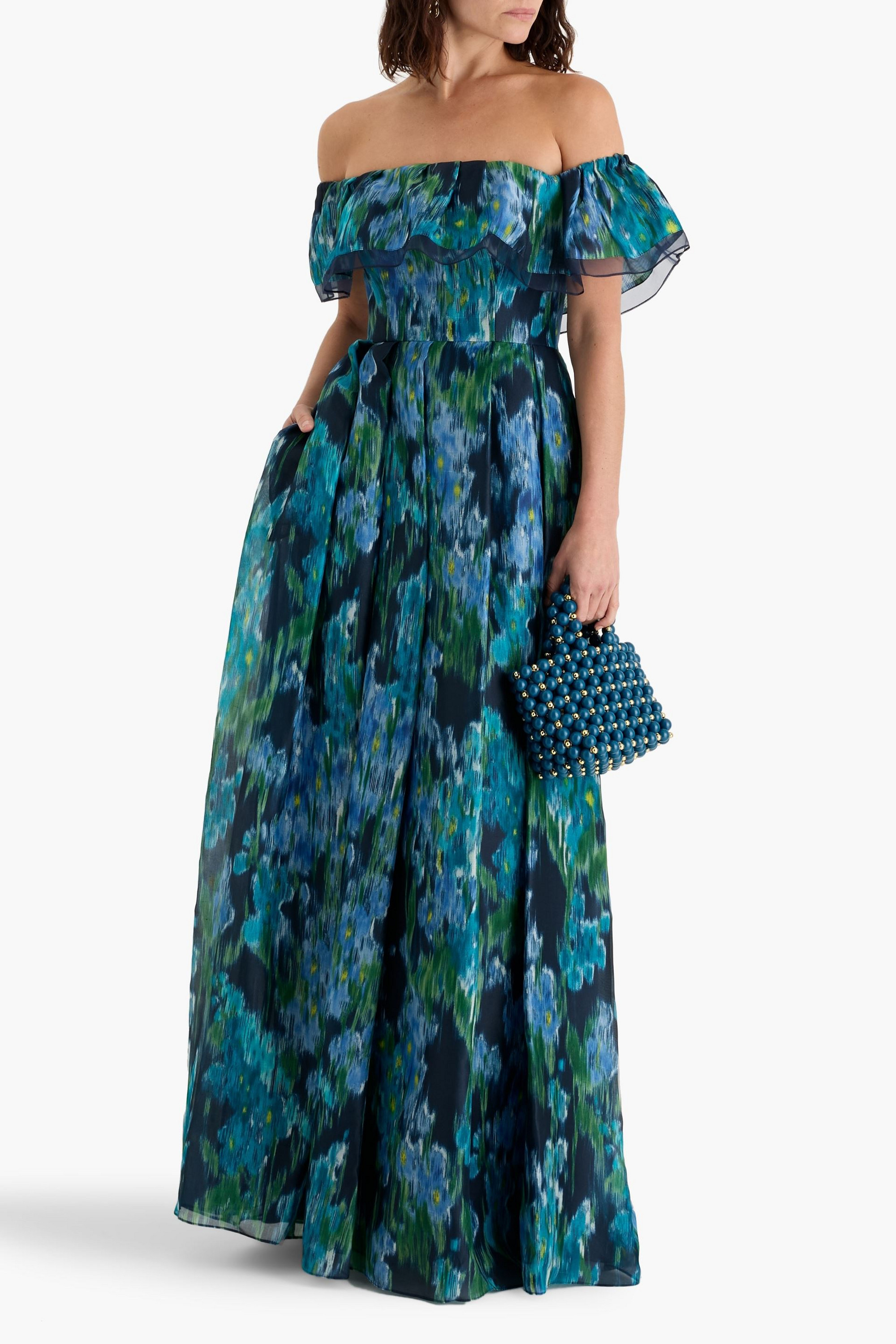 Carolina Herrera Off-the-shoulder ruffled printed silk-organza gown