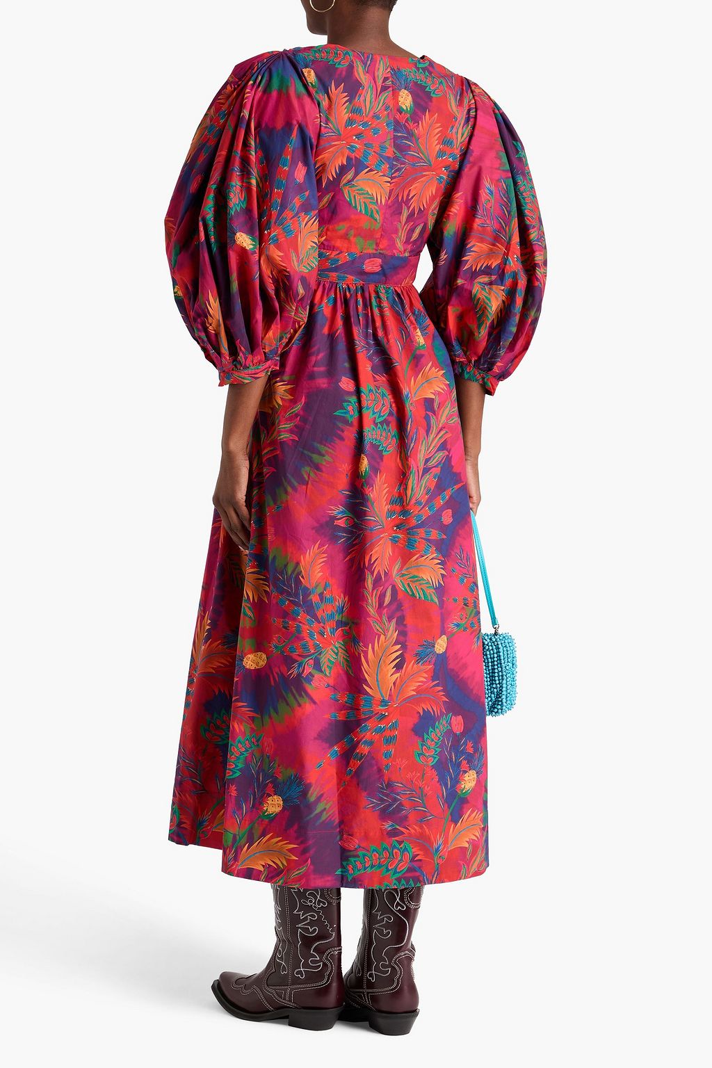 FARM RIO Printed cotton-poplin midi dress