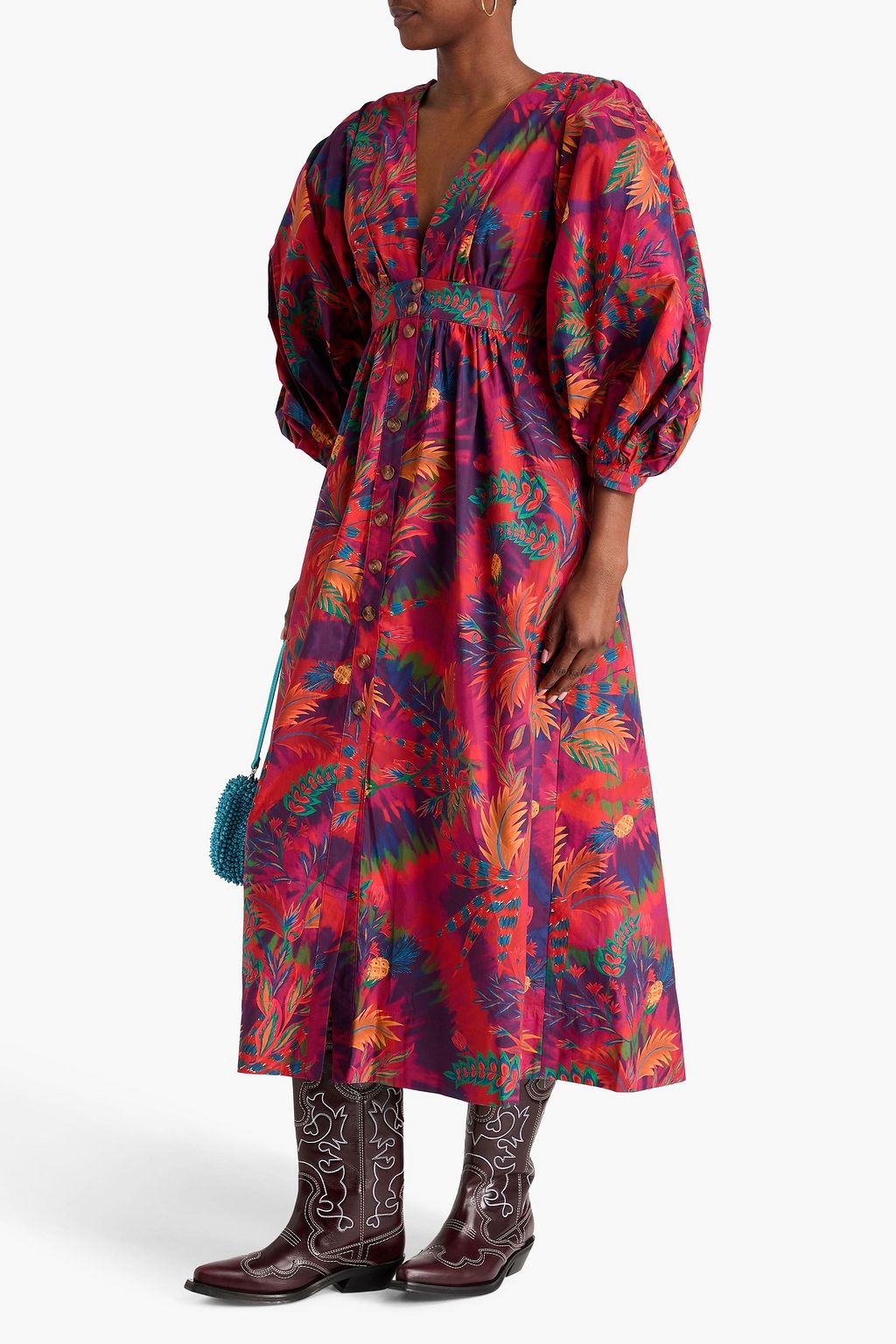 FARM RIO Printed cotton-poplin midi dress