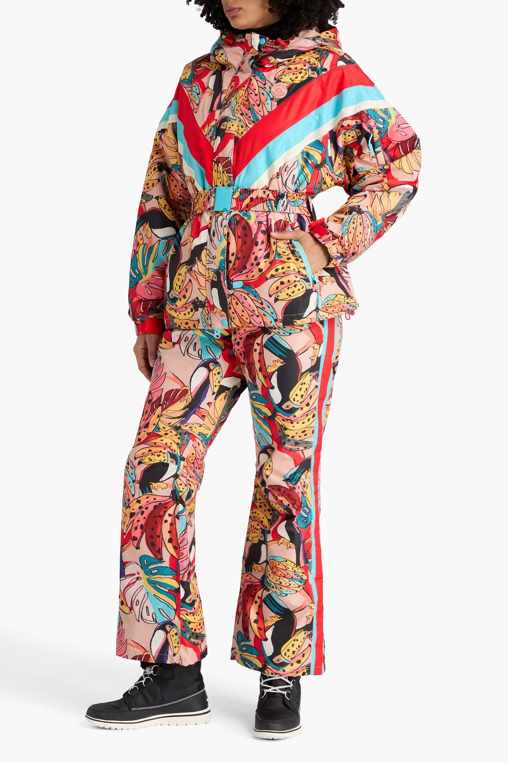 FARM RIO Belted printed ripstop hooded ski jacket