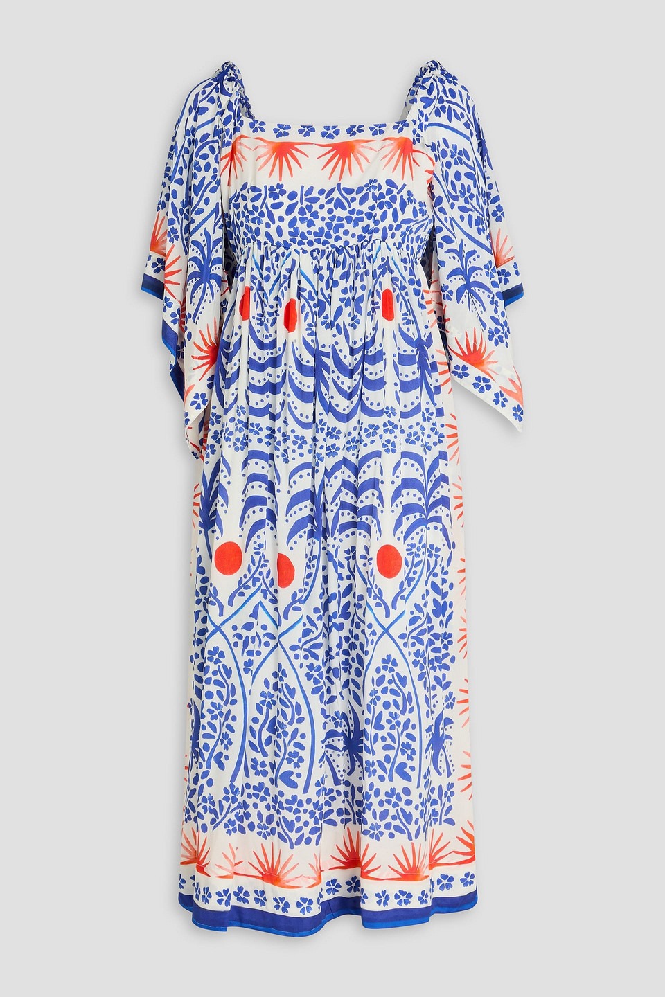 farm rio - printed crepe de chine midi dress - blue - xxs