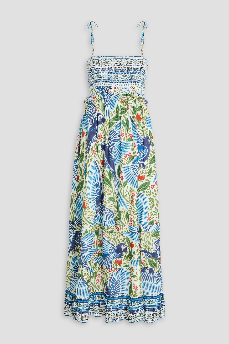 farm rio - printed fil coupé cotton maxi dress - white - xxs