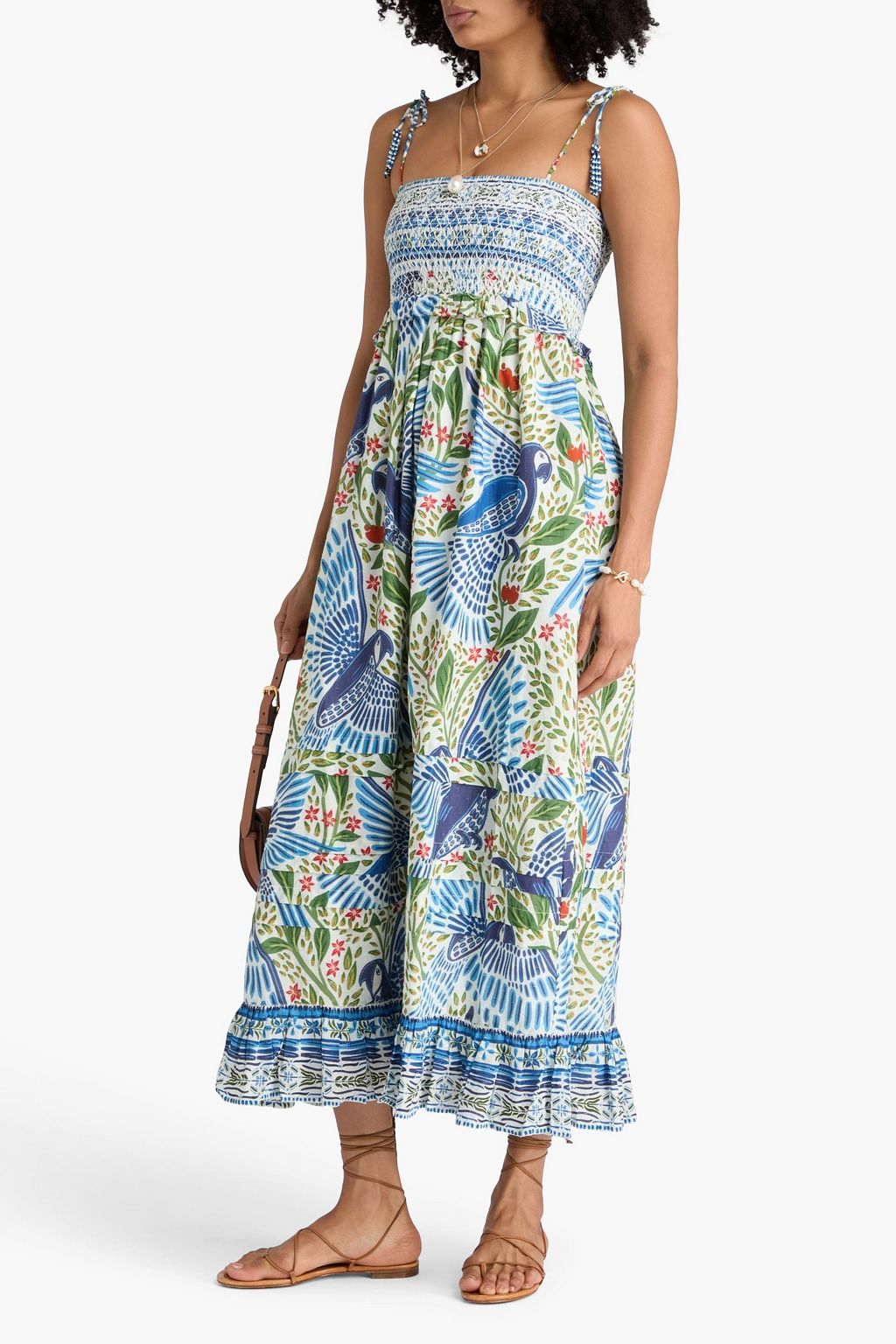 FARM RIO Embroidered printed linen-blend maxi dress | THE OUTNET
