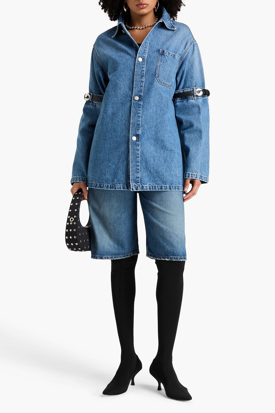  Coperni - Hemdjacke Aus Denim Mit Lederbesatz - Blau - M 