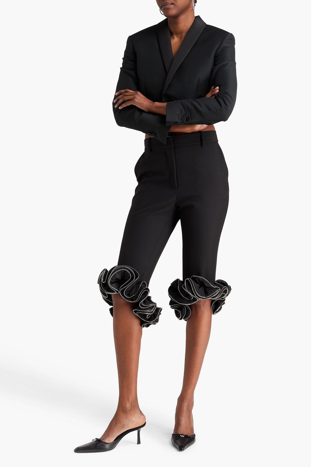 COPERNI Cropped ruffled crepe slim-leg pants