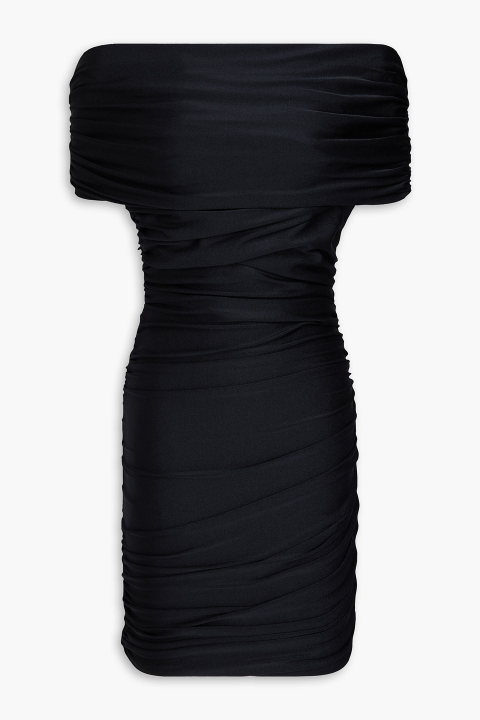 coperni off the shoulder dresses Cold-shoulder ruffled stretch-jersey gown - black