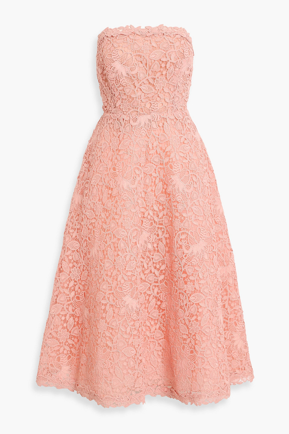 carolina herrera - strapless guipure lace midi dress - orange - us 4