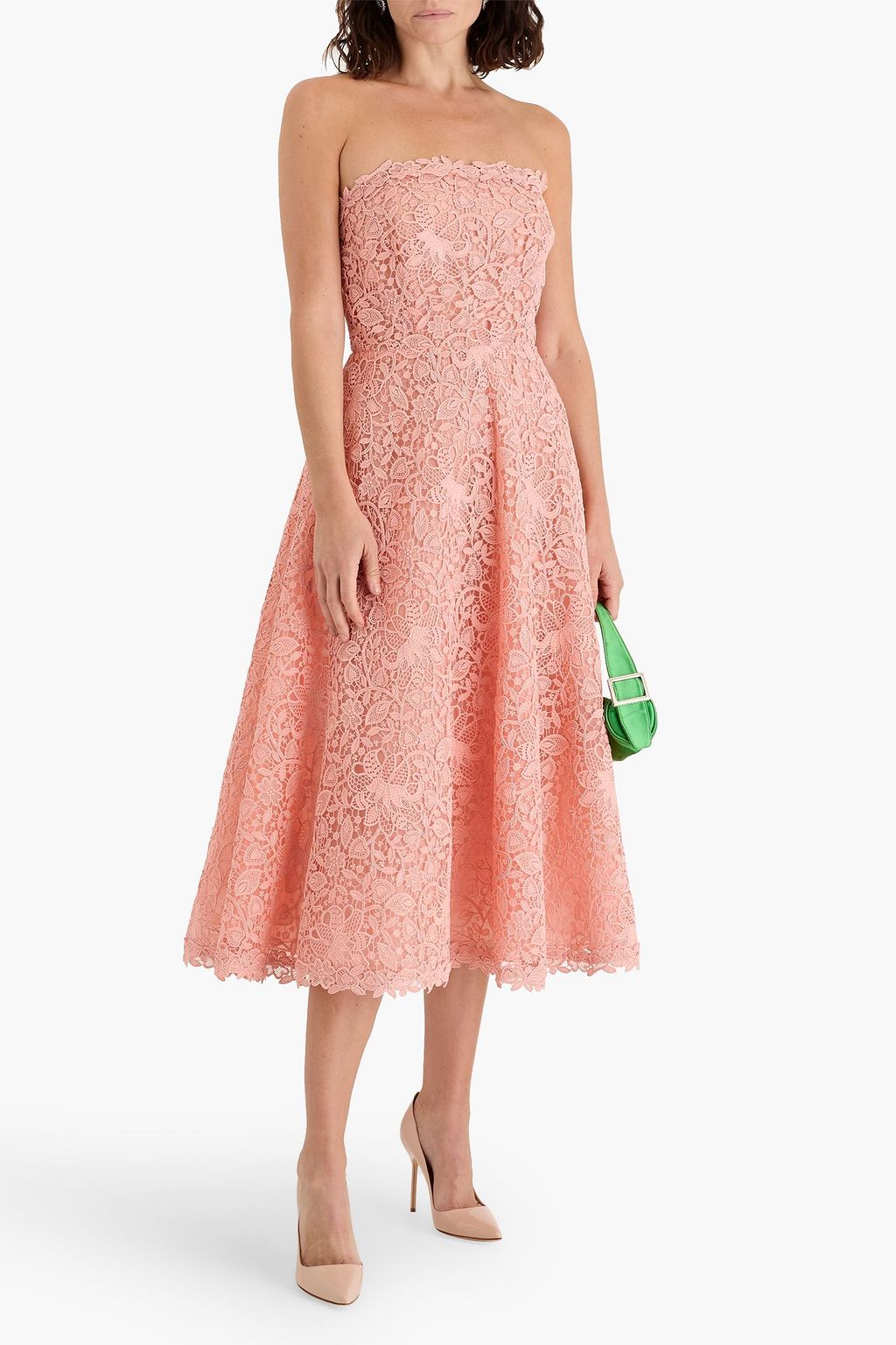 Carolina Herrera Strapless guipure lace midi dress - Women - Peach Dresses - US 8