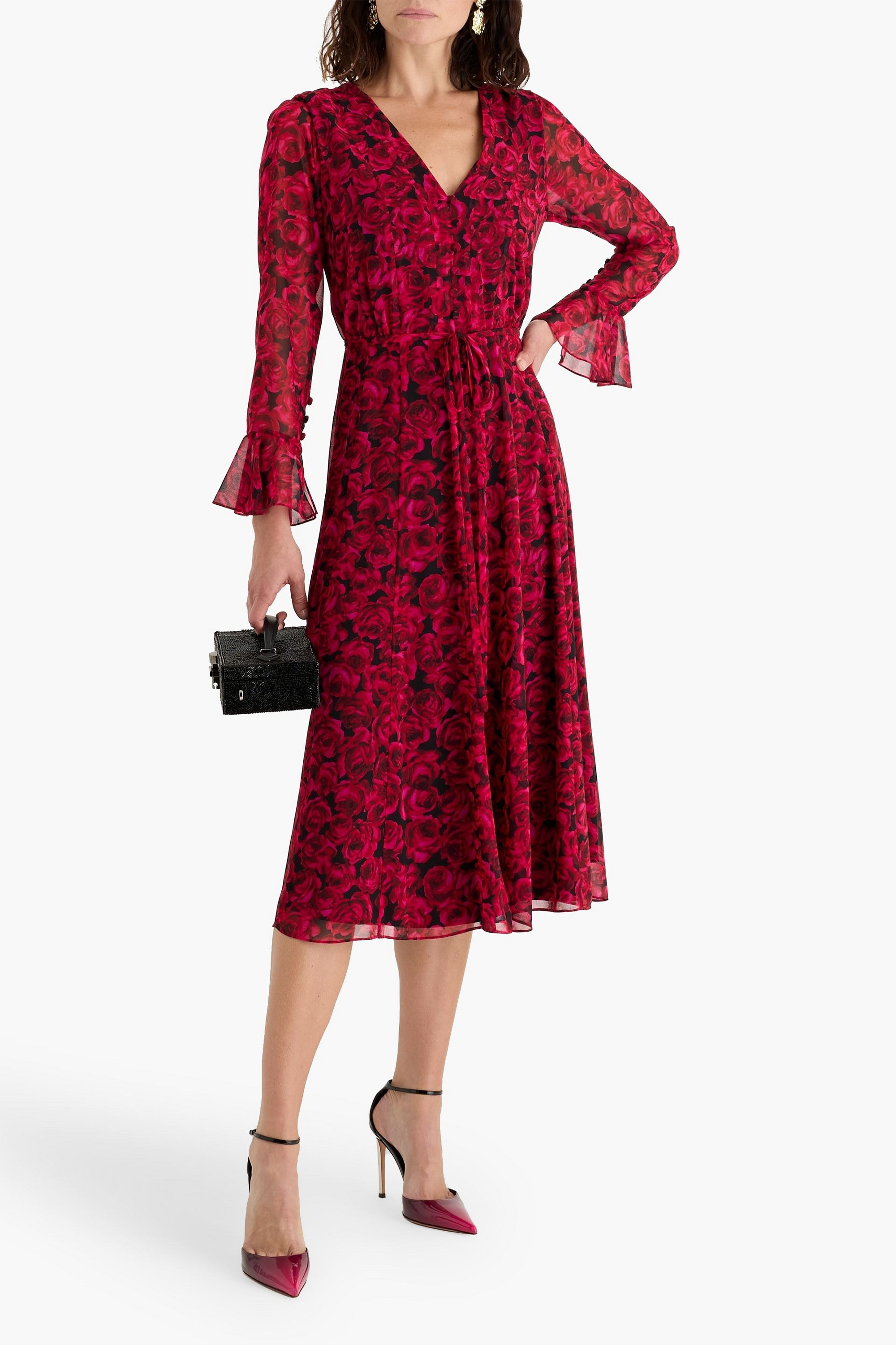 Carolina Herrera Ruffled floral-print chiffon midi dress