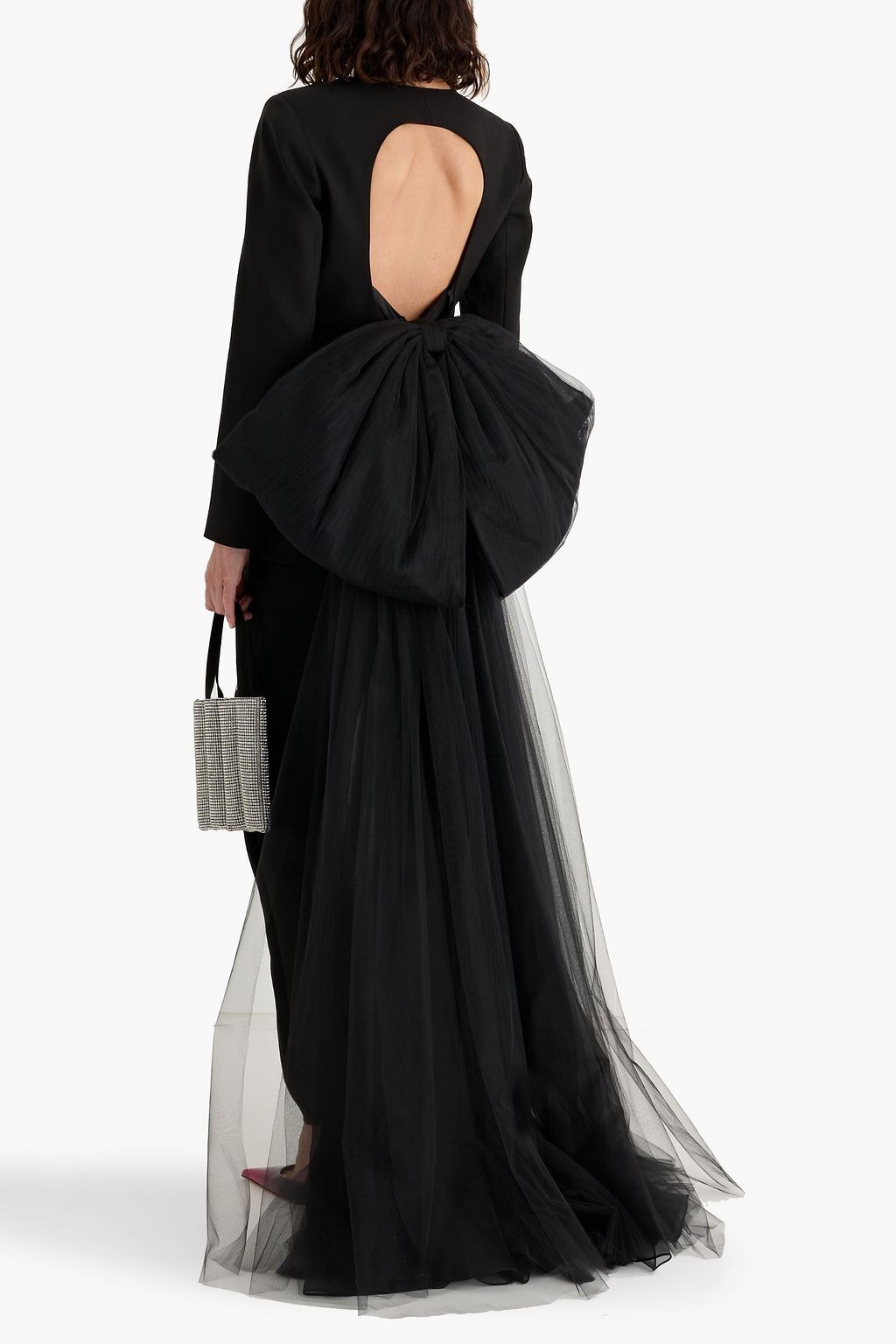 CAROLINA HERRERA Open-back tulle and grain de poudre wool-blend jacket