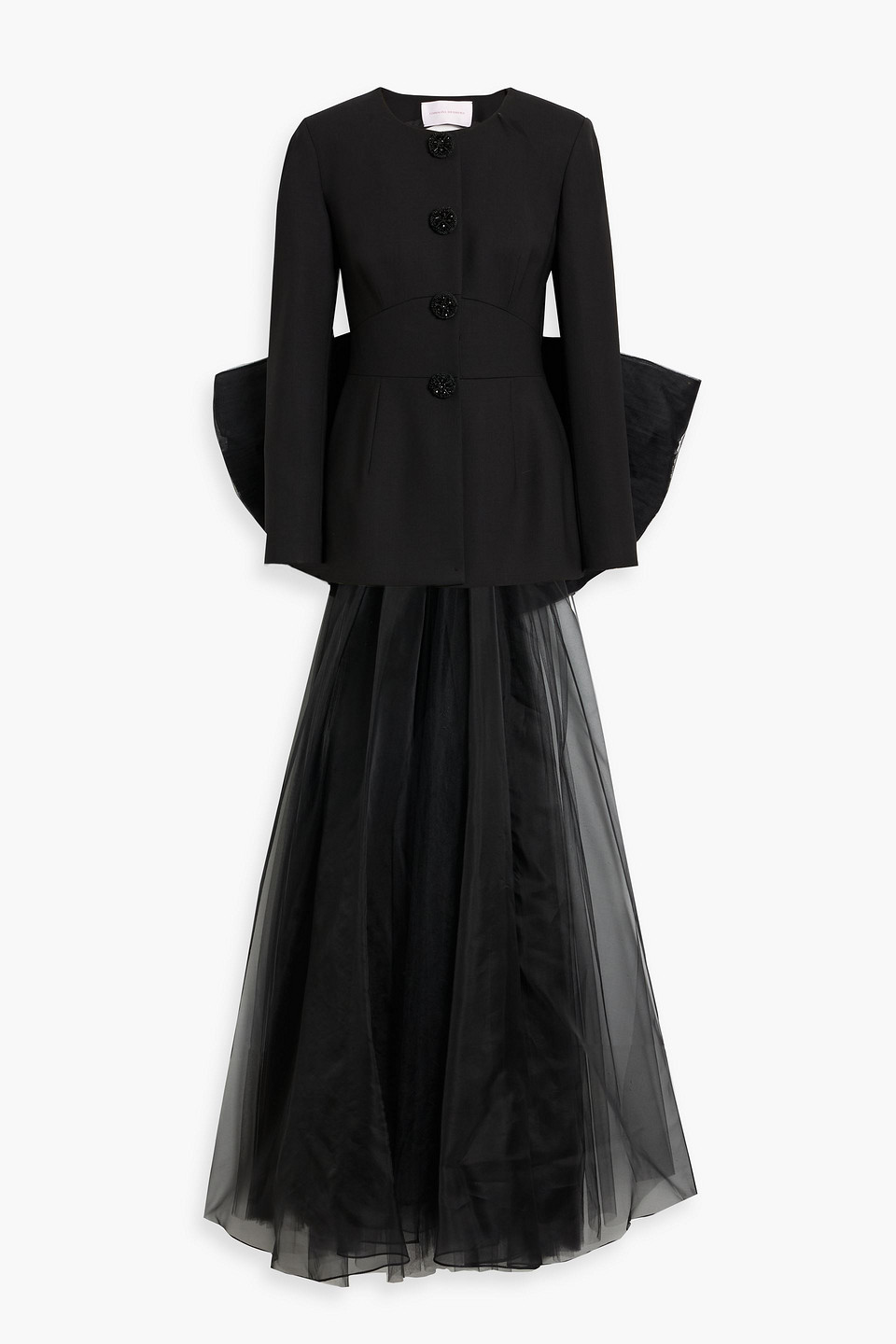 Carolina Herrera Open-back Tulle And Grain De Poudre Wool-blend Jacket In Black