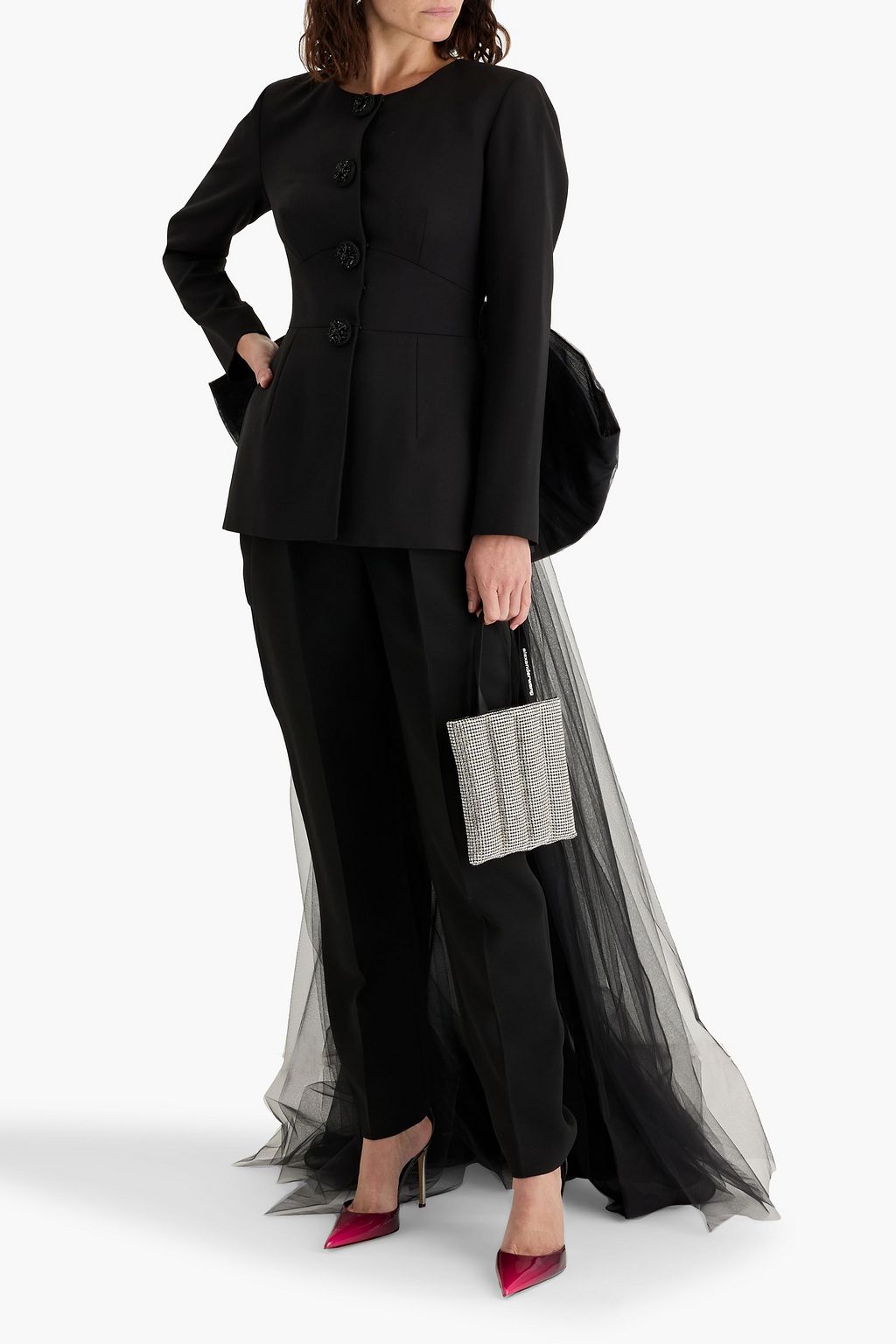 CAROLINA HERRERA Open-back tulle and grain de poudre wool-blend jacket