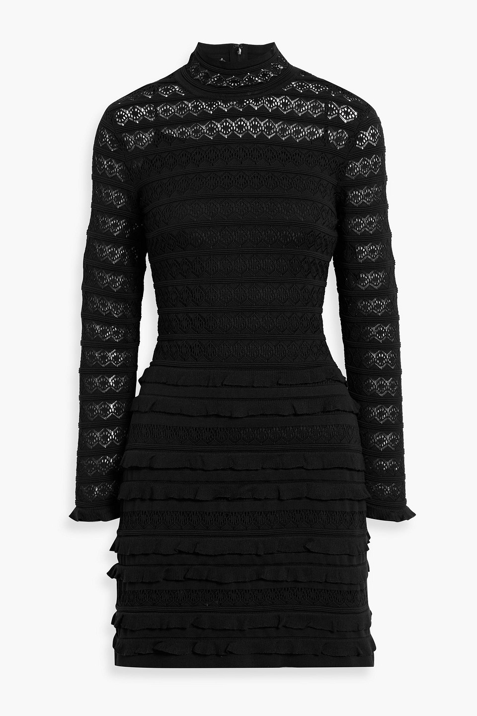 Carolina Herrera Ruffled Pointelle-knit Silk-blend Mini Dress In Black