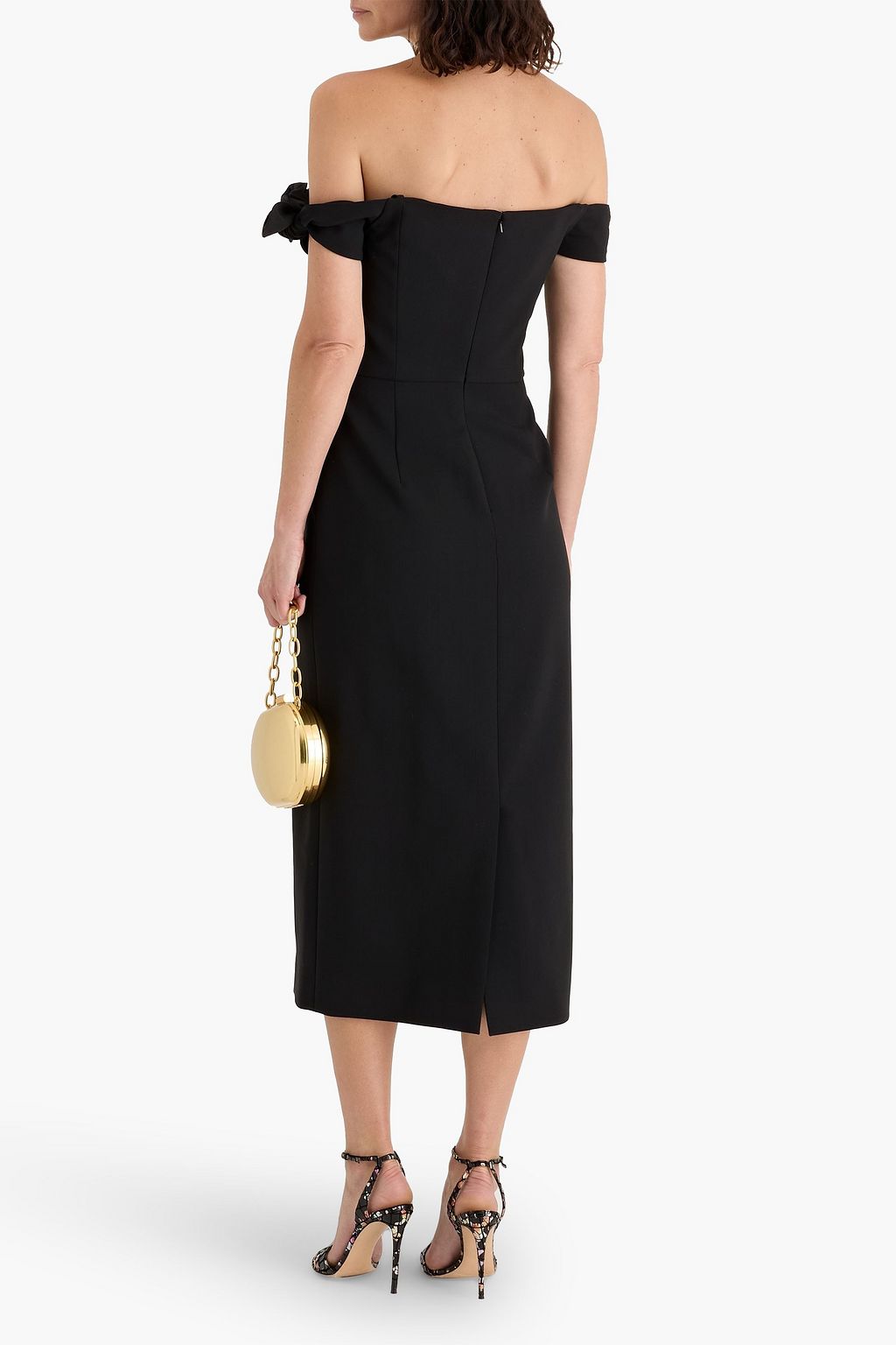 CAROLINA HERRERA Off-the-shoulder grain de poudre wool-blend midi dress