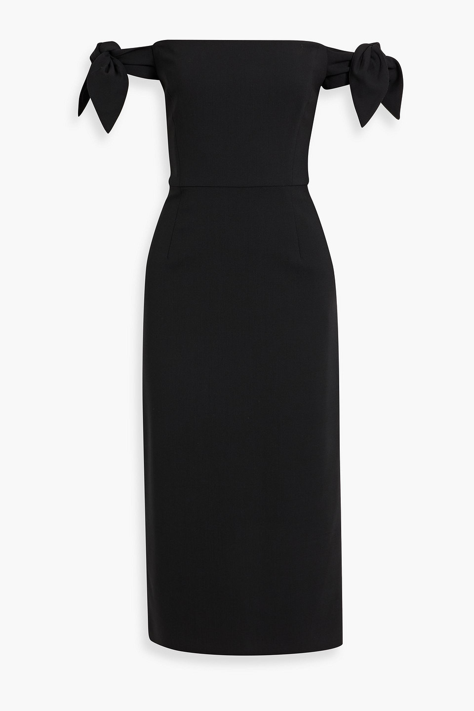 Carolina Herrera Off-the-shoulder Grain De Poudre Wool-blend Midi Dress In Black