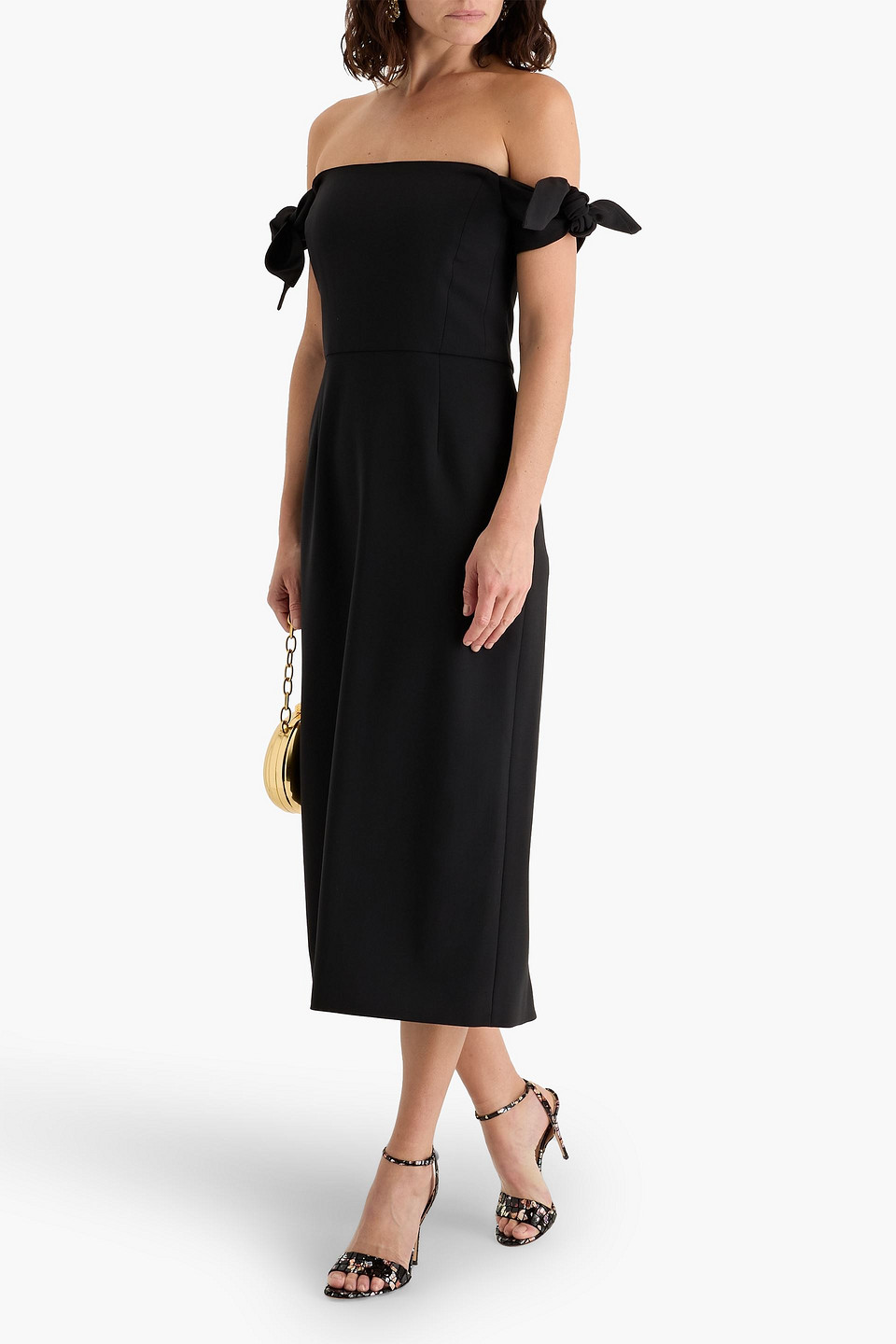 Carolina Herrera Off-the-shoulder Grain De Poudre Wool-blend Midi Dress In Black