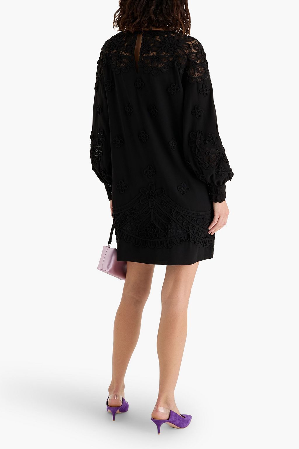CAROLINA HERRERA Floral-appliquéd tulle and crepe mini dress