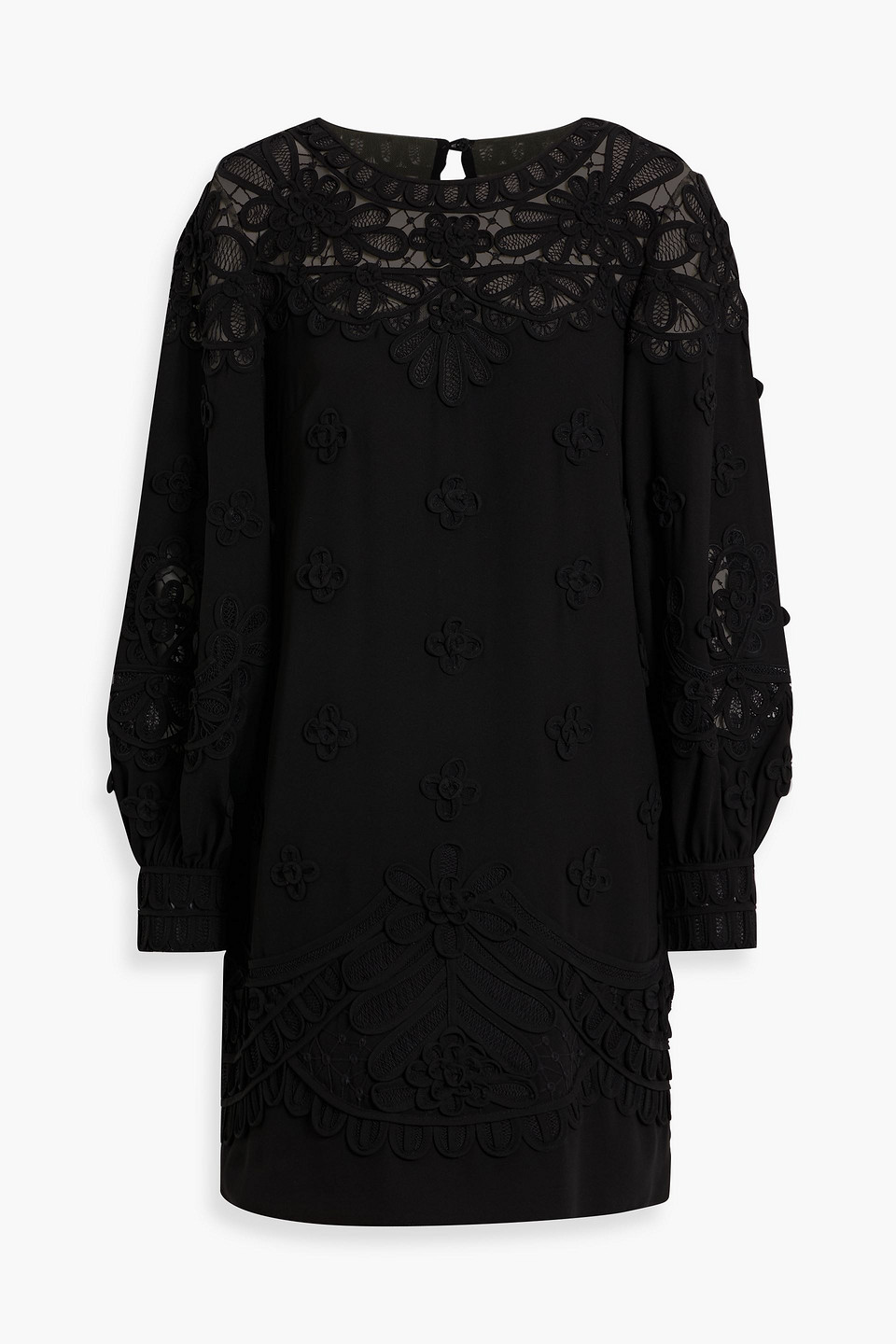 Carolina Herrera Floral-appliquéd Tulle And Crepe Mini Dress In Black