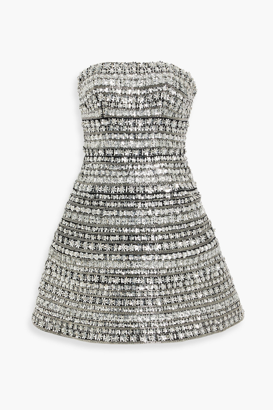 Carolina Herrera Strapless Embellished Silk-chiffon Mini Dress In Metallic
