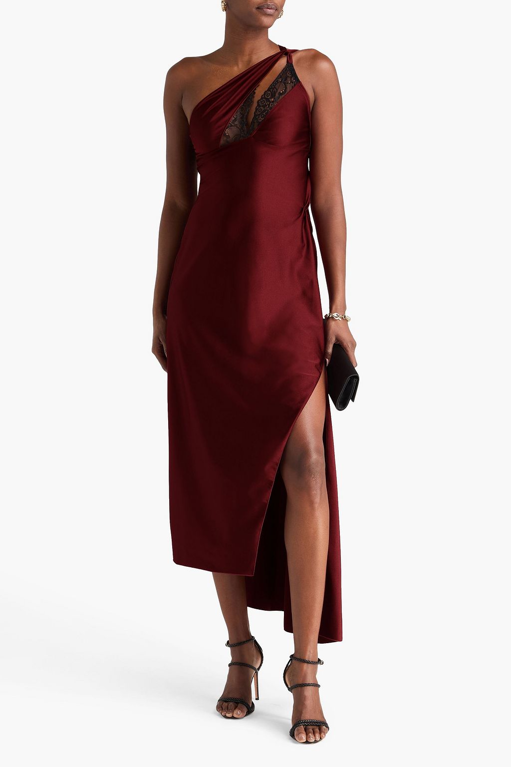 COPERNI Lace-trimmed cutout satin-jersey midi dress