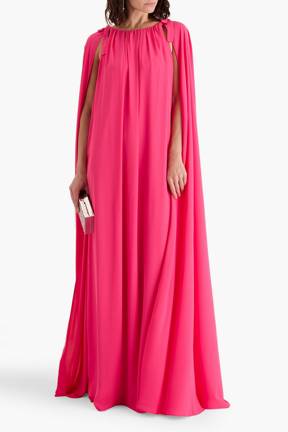 Carolina Herrera Cape-effect Crepe Gown In Pink