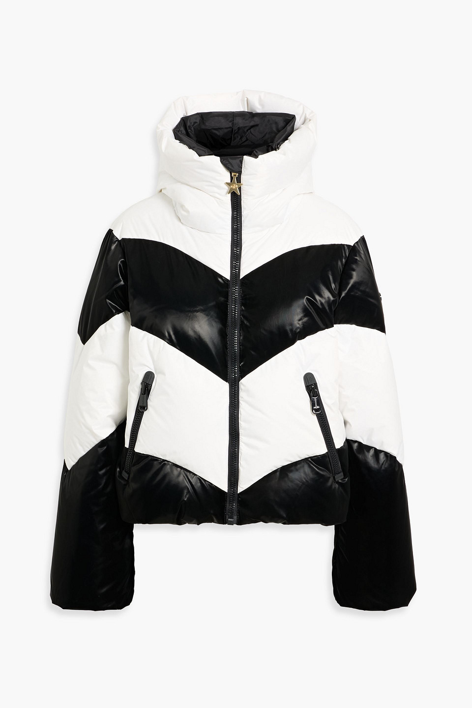 Goldbergh Courage Hooded Striped Padded Ski Jacket In Black