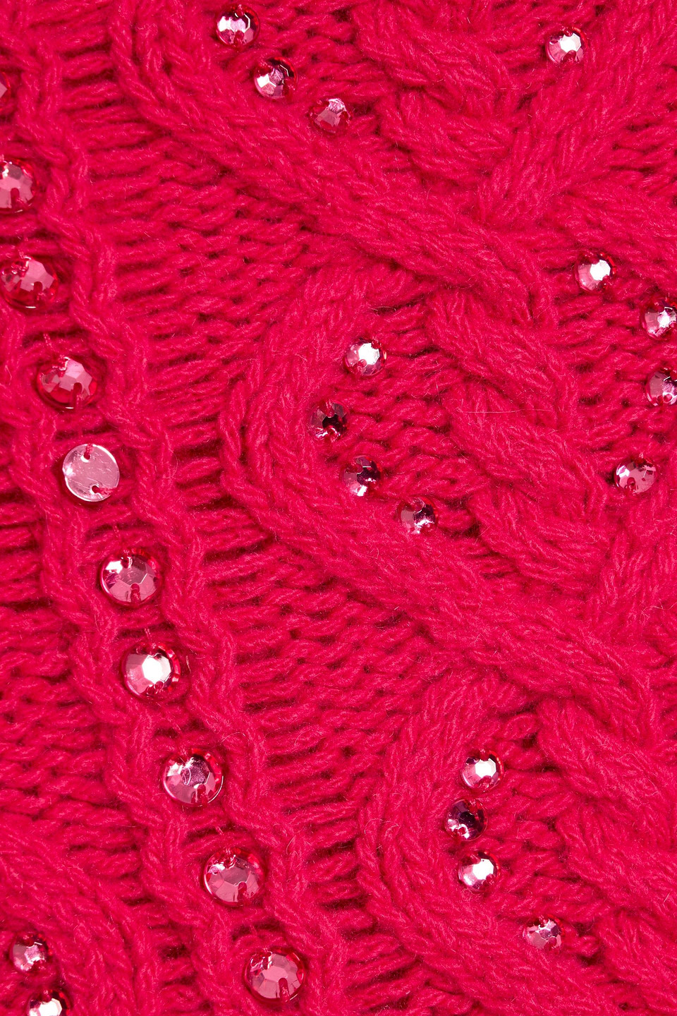 Carolina Herrera Embellished Cable-knit Wool And Cashmere-blend Turtleneck Sweater In Red
