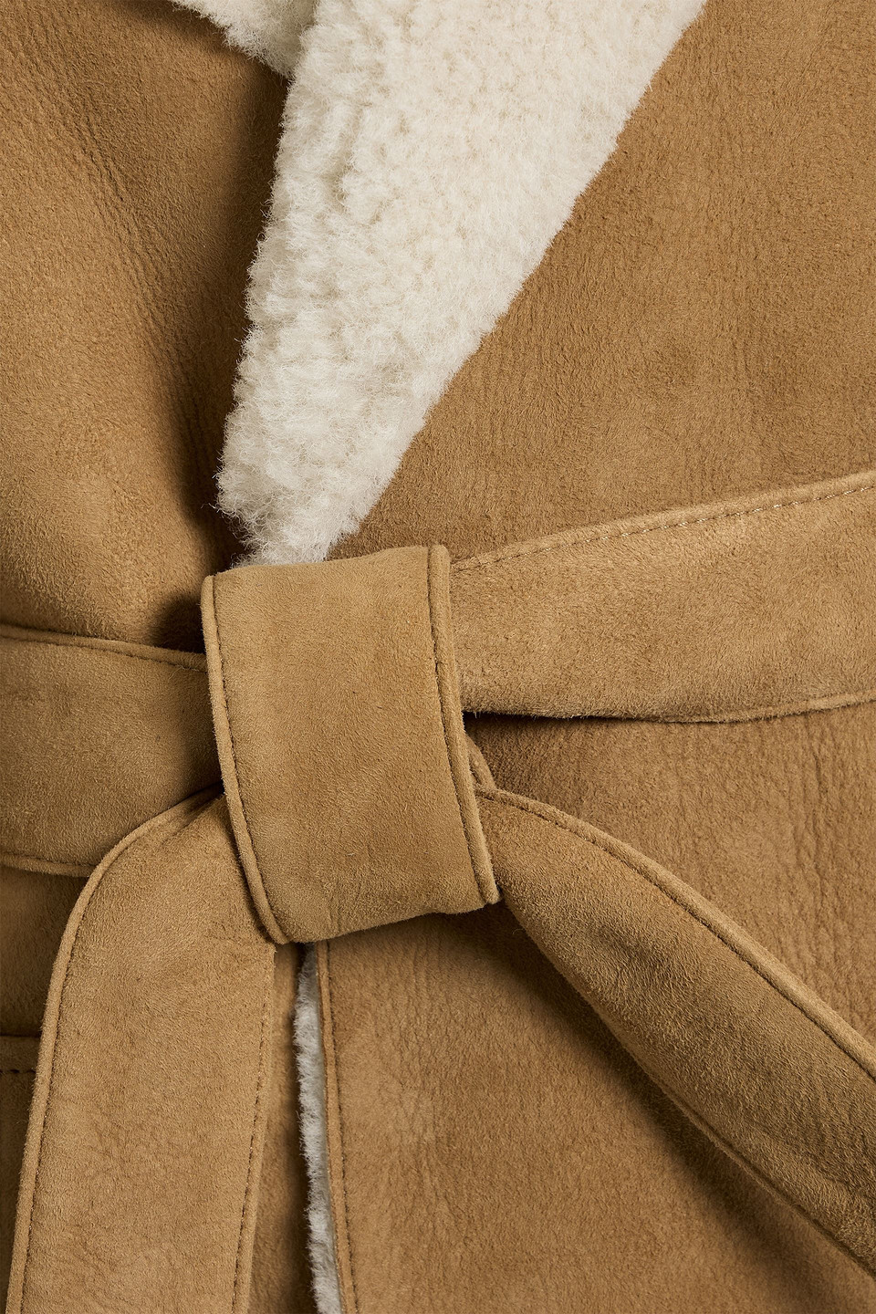 Maje Belted Shearling Coat In Blue