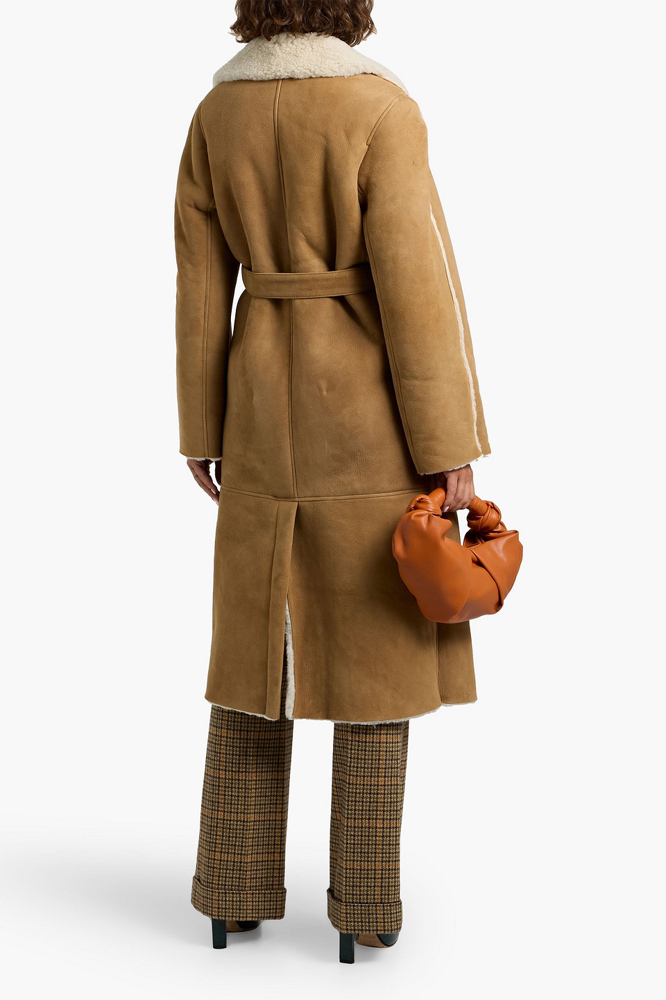 Maje Belted Shearling Coat In Blue