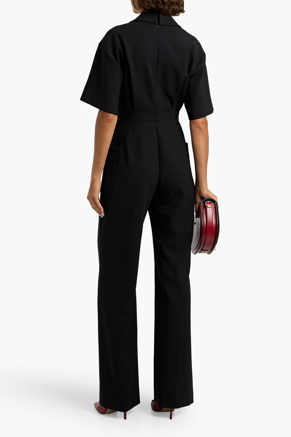 Carolina Herrera Wool-blend Crepe Wide-leg Jumpsuit In Black
