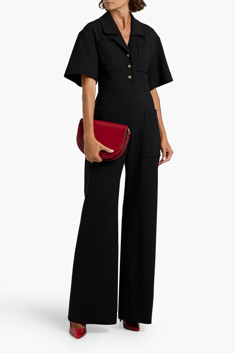 Carolina Herrera Wool-blend Crepe Wide-leg Jumpsuit In Black