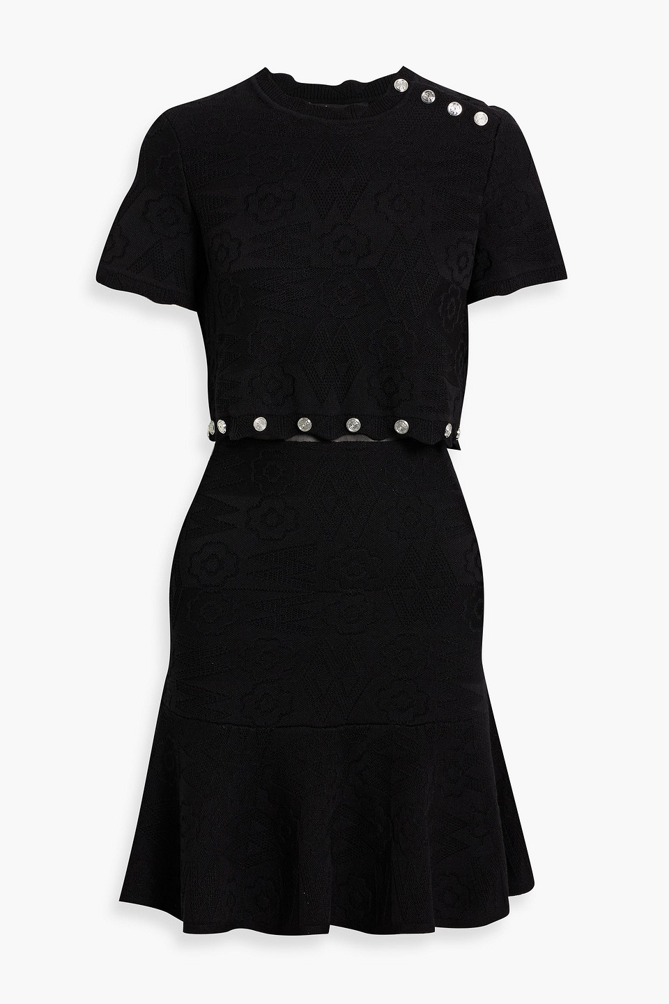 Maje Button-detailed Knitted Mini Dress In Black