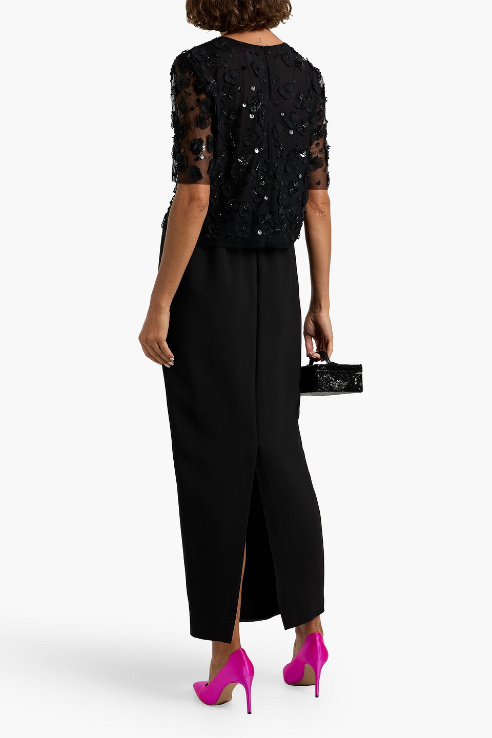 Carolina Herrera Embellished Tulle Top In Black
