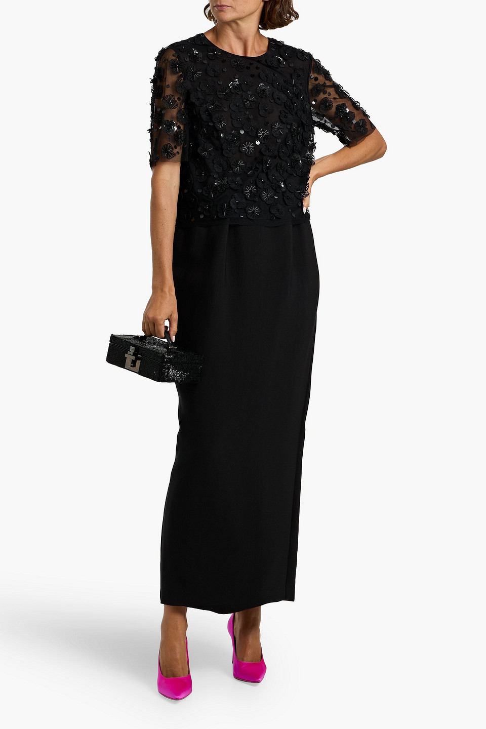 Carolina Herrera Embellished Tulle Top In Black