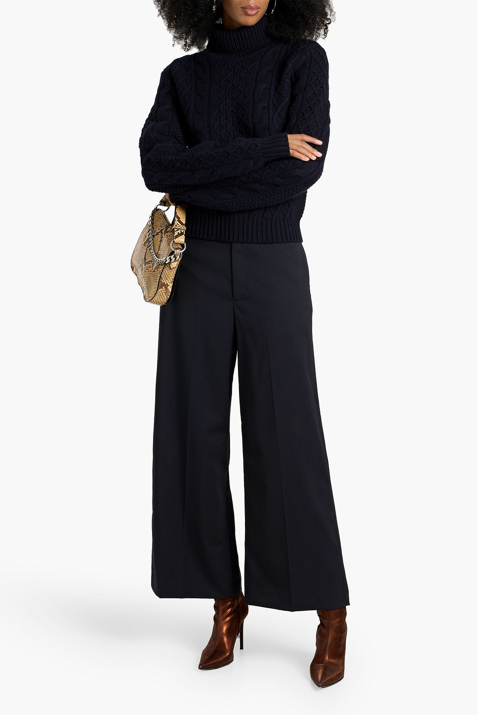 Nili Lotan Andrina Cable-knit Wool And Cashmere-blend Turtleneck Sweater In Blue