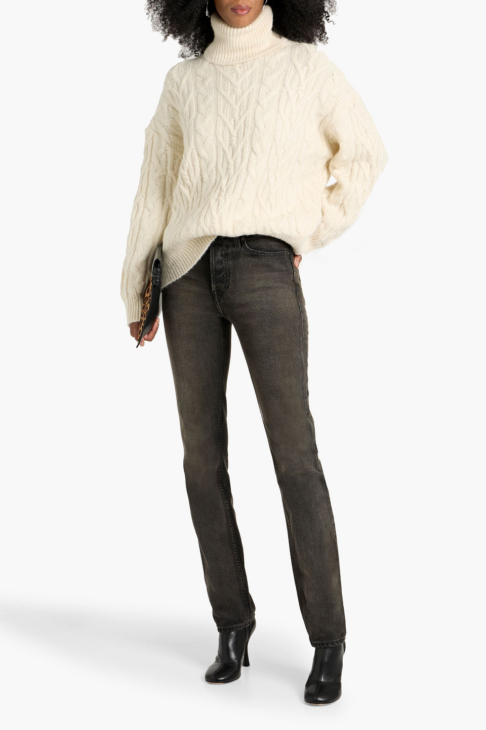 Nili Lotan Annie Cable-knit Alpaca, Cotton And Wool-blend Turtleneck Sweater In White