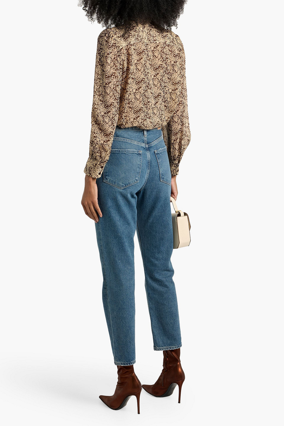 Nili Lotan Carina Pussy-bow Printed Silk-chiffon Blouse In Brown