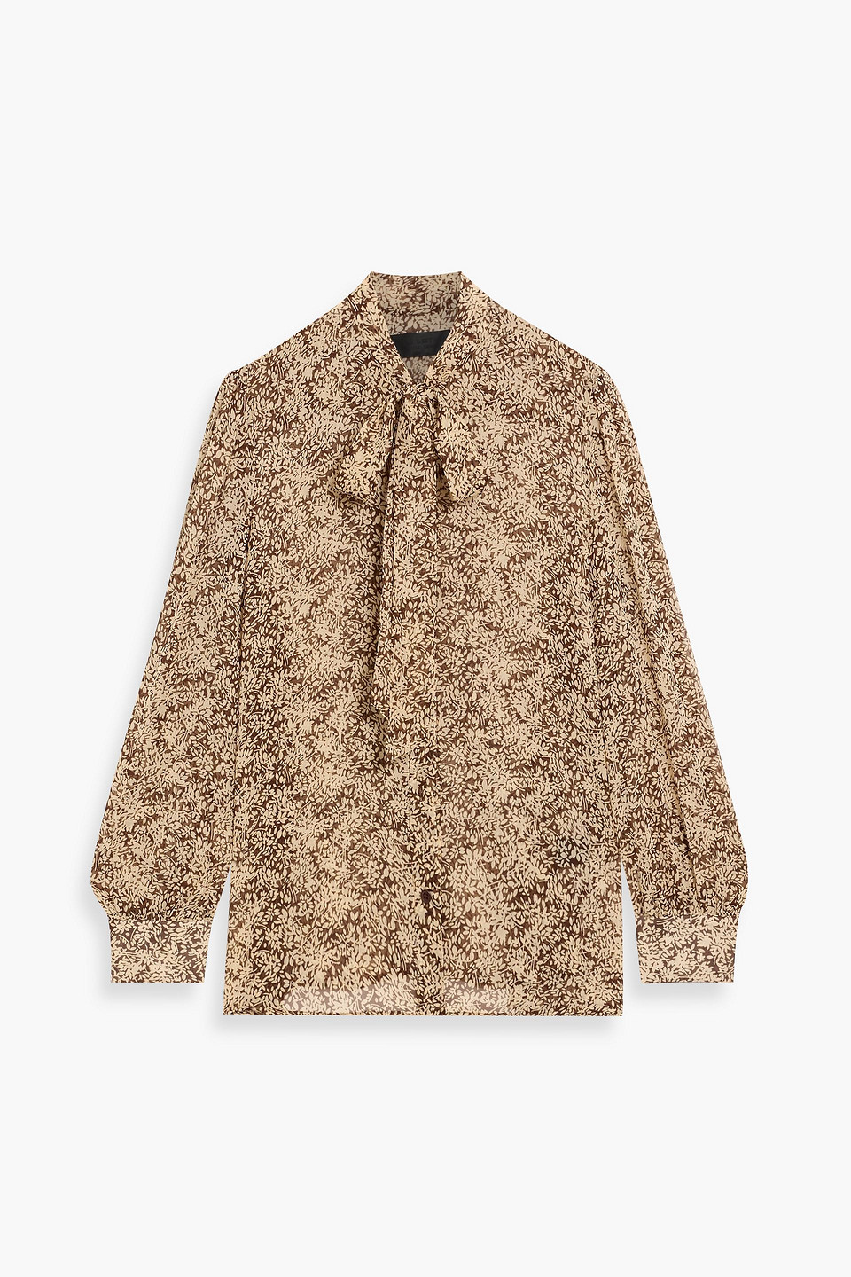 Nili Lotan Carina Pussy-bow Printed Silk-chiffon Blouse In Brown